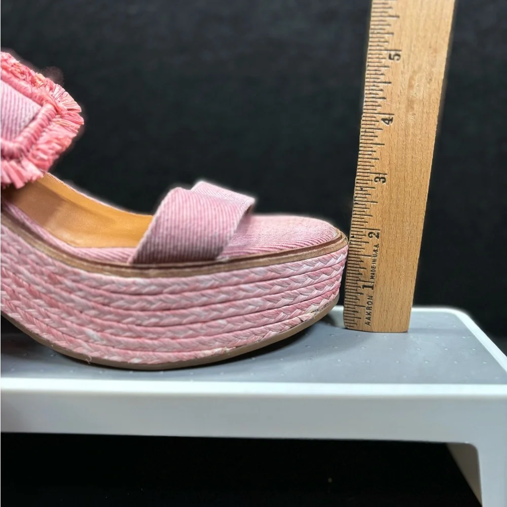 Lucky‎ Brand Yidris Platform Espadrille Heels Sandals Pink Size 9M Straw Buckle
